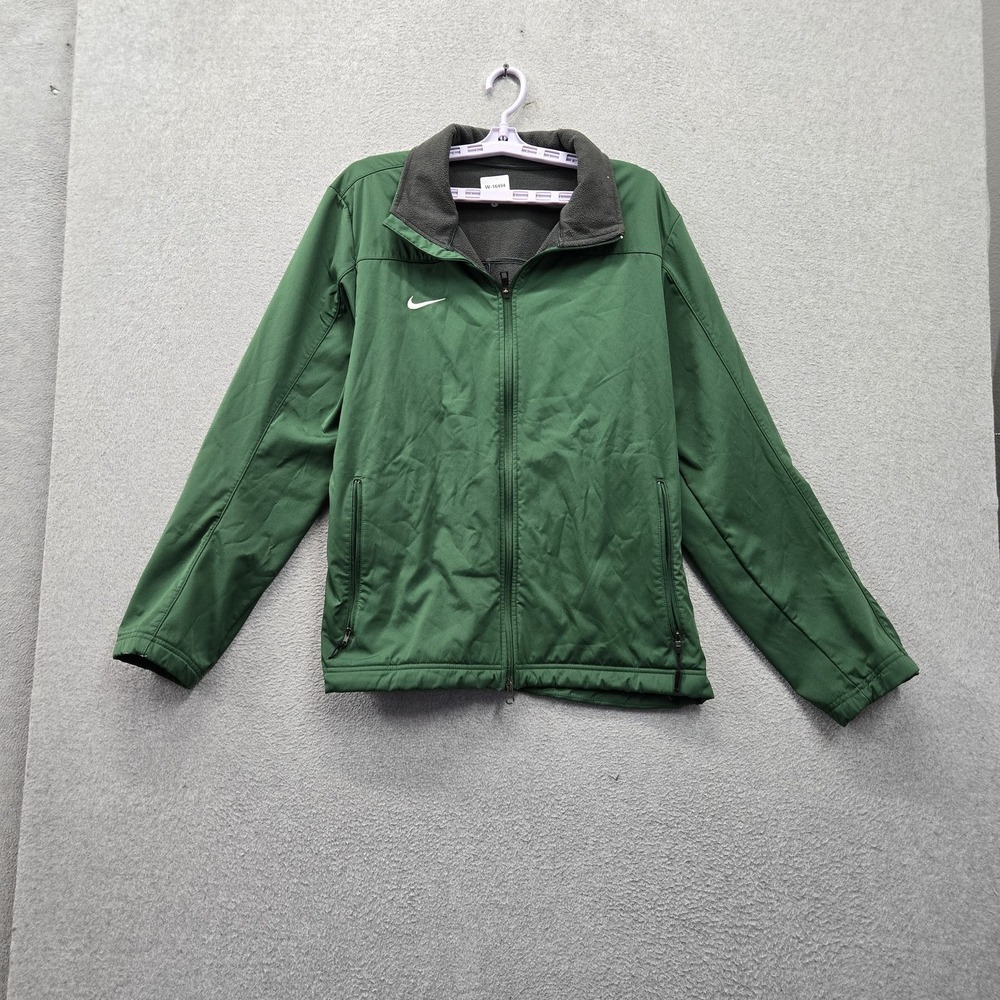 Nike Men Activewear Jacket L Green Track Fleece Lined Swoosh Logo Full Zip READ